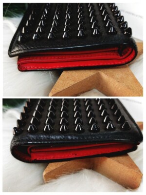Christian Louboutin Bifold Wallet Spike Studs Black Leather