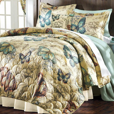 Cartoon Lady Pastel Print Details about   Butterfly Quilted Coverlet & Pillow Shams Set 