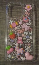 iphone 15 Pro Max clear phone case with pink designs