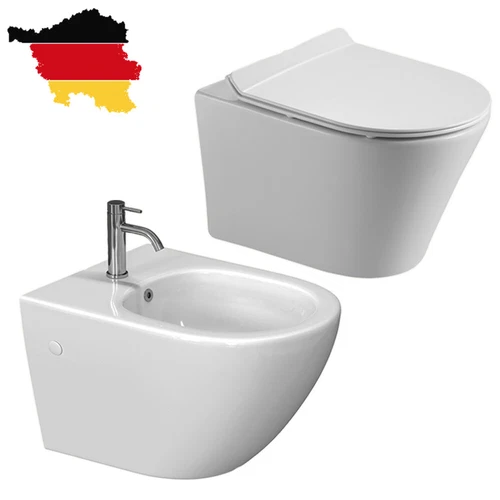 Wand Bidet Set oder Spülrandloses Hänge WC Toilette abnehmbar Soft Close Sitz - Bild 35 von 35