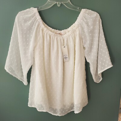 NWT Francesca's Mi Ami Womens XS Yasmeen Blouse White Lined Beachy Cottagecore