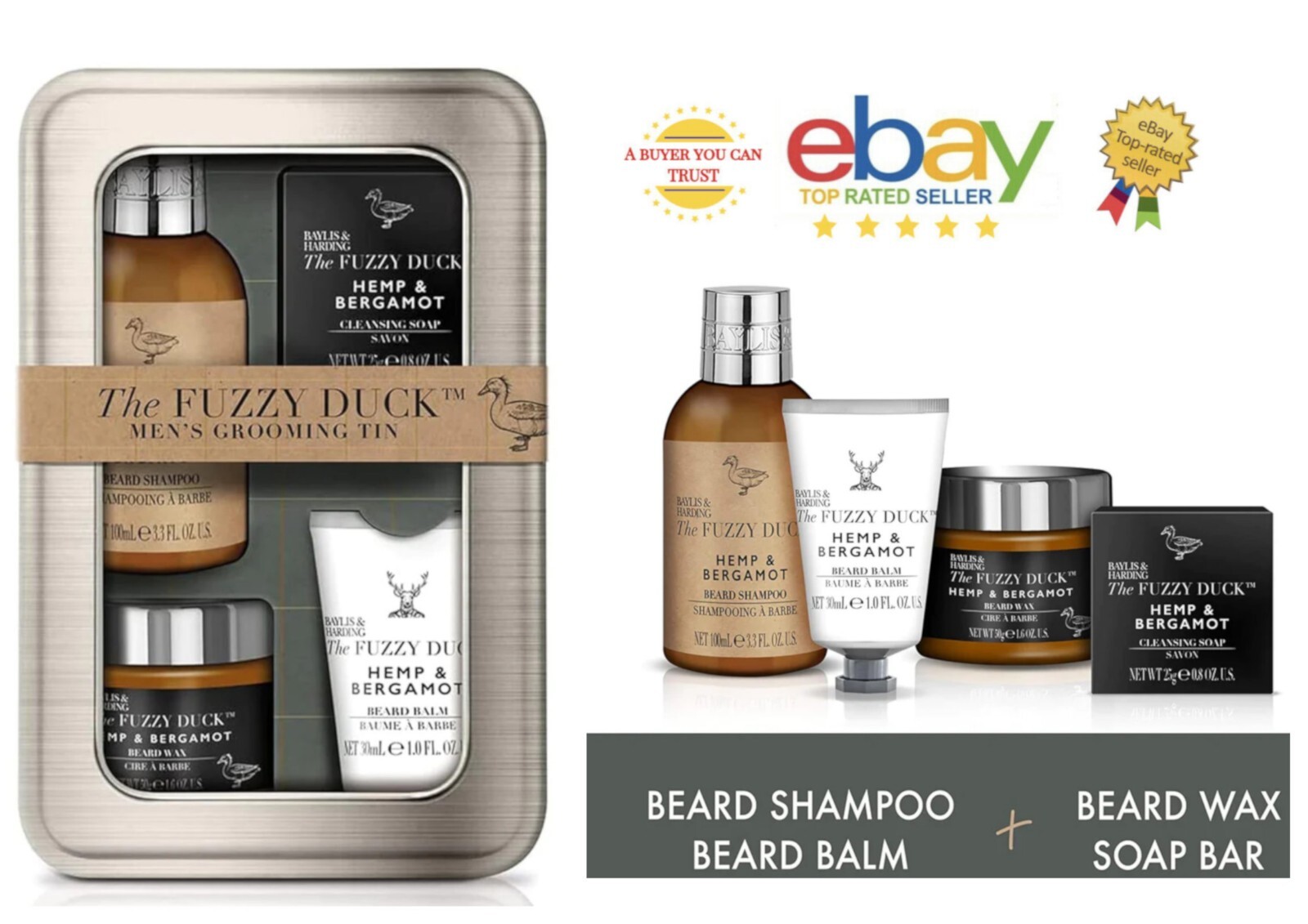 Baylis & Harding The Fuzzy Duck Hemp & Bergamot Men's BEARD Grooming TIN