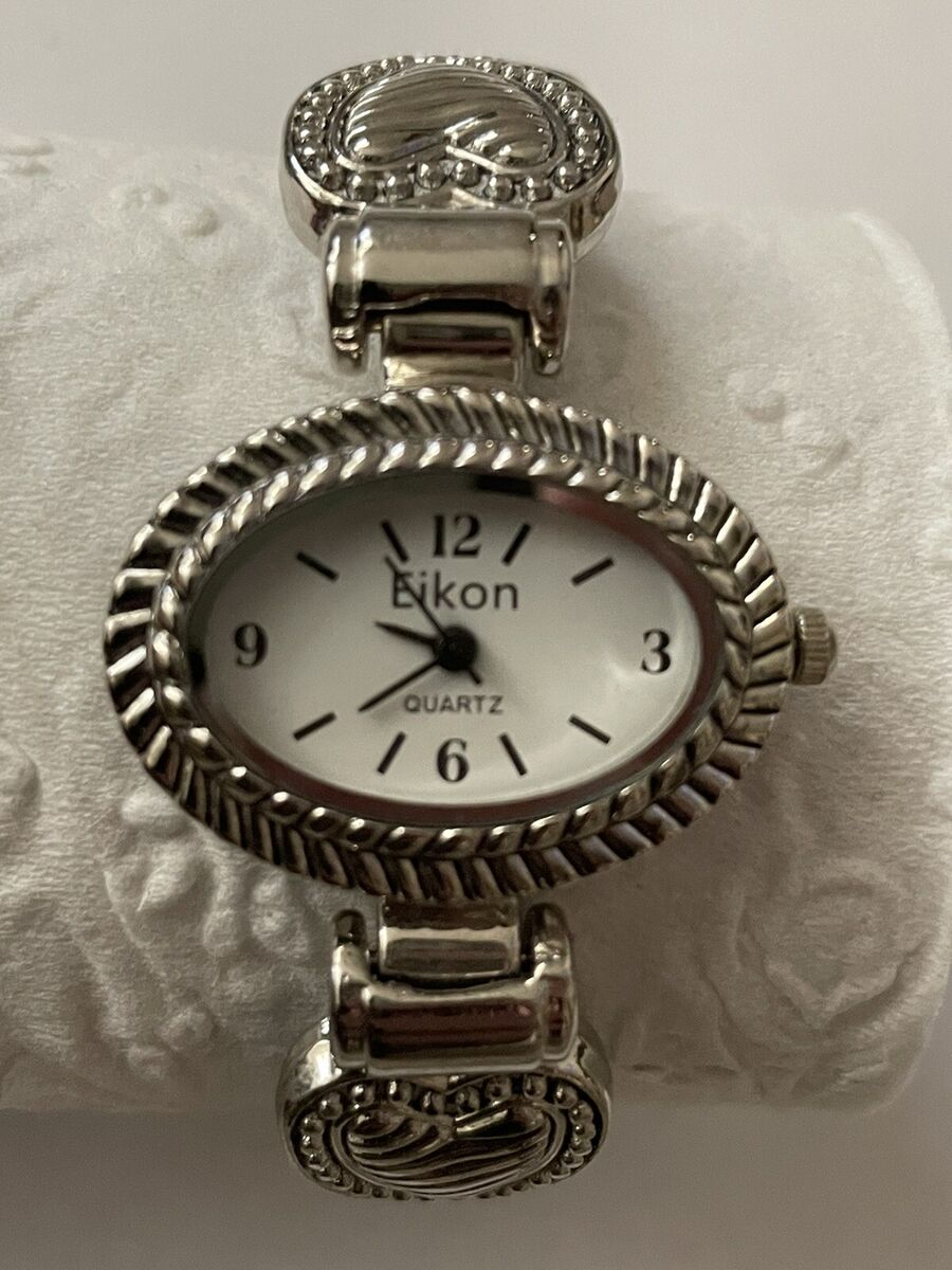 Vintage Eikon Oval Face Silver Heart Bangle Cuff Watch for Vintage Eikon Oval Face Silver Heart Bangle Cuff Watch for