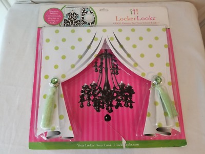 LOCKER LOOKZ NEW COOL CURTAIN WHITE WITH GREEN POLKA DOTS NIP
