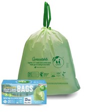 Compostable Tall Kitchen Drawstring Trash Bags 13 Gallon 49.2 Liter 30 Count Hea