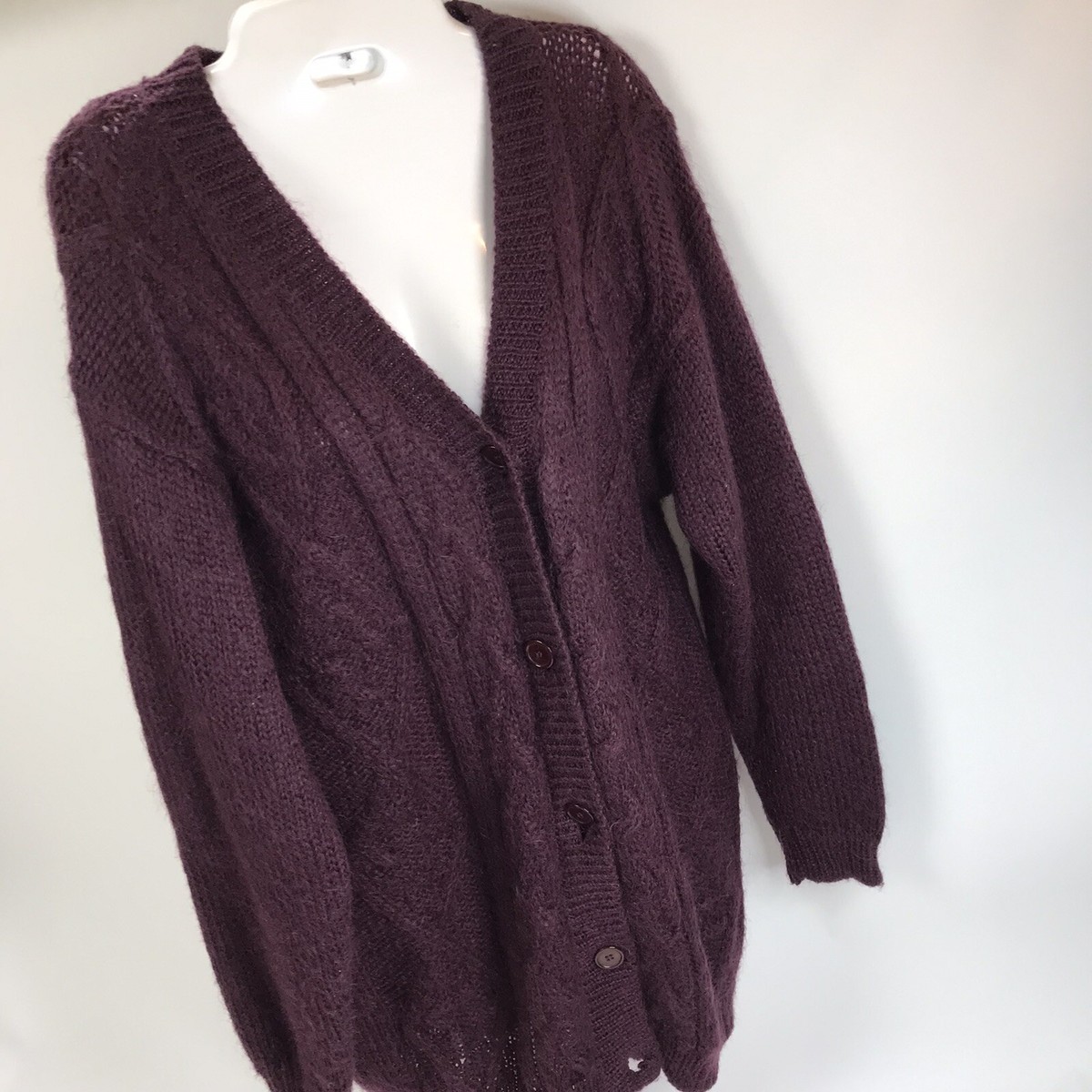 Vtg 80's Rampage Cardigan Mohair Blend Sweater Purple Oversized