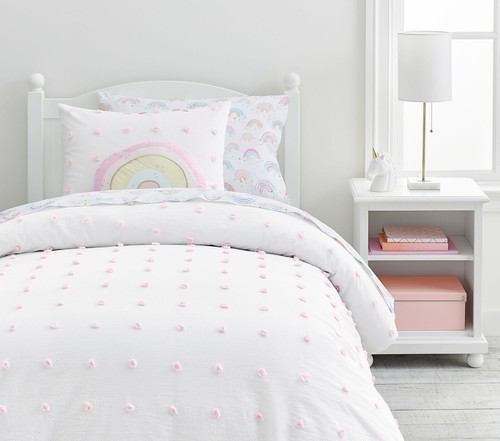NEW Pottery Barn Kids Tufted Dot Full/Queen Duvet Cover & Shams, White/Pink - Picture 4 of 4
