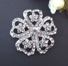 1pc Bridal Cake Round Flower Clear White Rhinestone Brooch Pin 5cm width B295