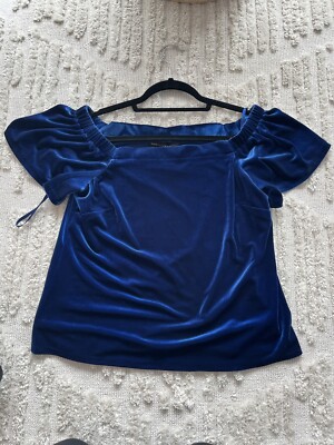 WHBM VELVET LIKE BLUE OFF SHOULDER SHIRT