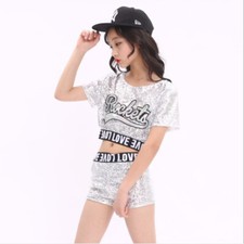 Short Sleeve Sequin Ballroom Modern Jazz Dance Costumes Gilr US