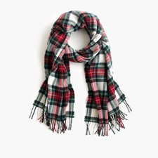 NWT J.CREW Tartan Scarf RED MULTI H3794 Made In Italy red white green plaid