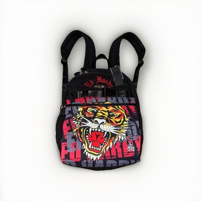 Ed Hardy womens Cara tattoo print backpack design w iconic skull, tiger artwork. ED HARDY ICONIC TATTOOS Screaming Tiger Skate Backpack Skull  main image 4