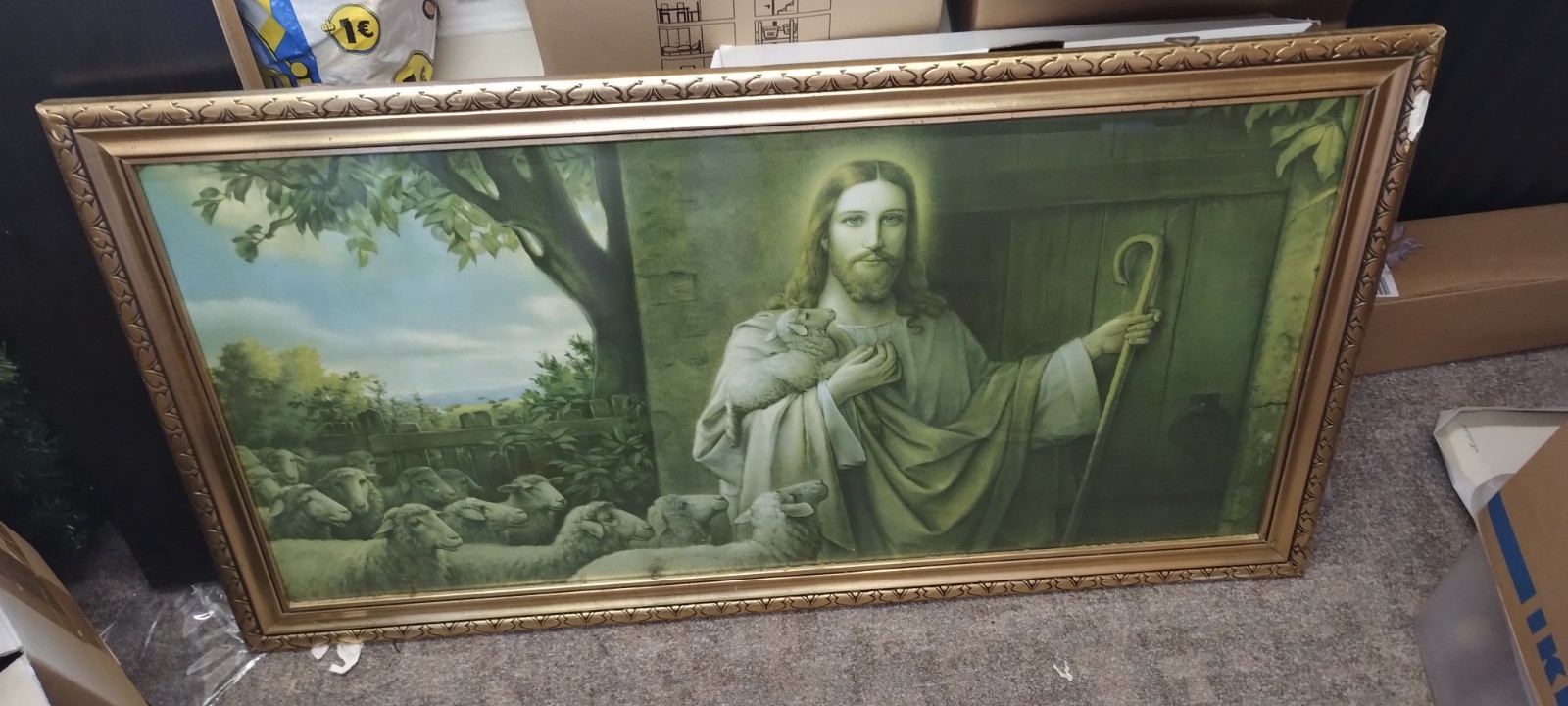 Jesus mit Schafen Bild mit Rahmen