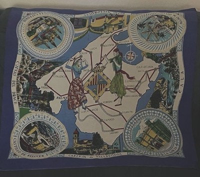 Vintage Souvenir Scarf Depicting the Island of Mallorca 29x29
