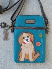 Chala Golden Retriever Crossbody Cell Phone Purse Teal Vegan Leather Wallet Bag