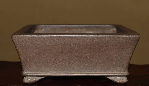 Japanese Bonsai Pot WATANABE SHOZAN 6.1"(15.4cm) Brown Unglazed Rectangle X147