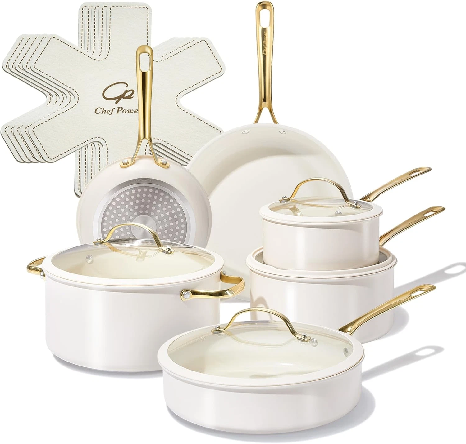 Elegant 15-Piece Non-Stick Ceramic Cookware Set in Cream & Gold
Opens in a new window or tab