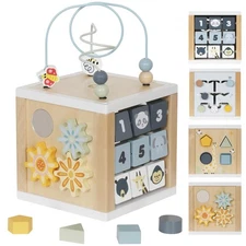 Wooden Activity Cube, 6-in-1 Montessori Toys for 1+ Year Old Boys & Girls, Ed...