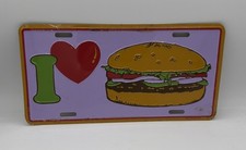VINTAGE I LOVE HAMBURGER CHEESEBURGER METAL AUTO NOVELTY LICENSE PLATE