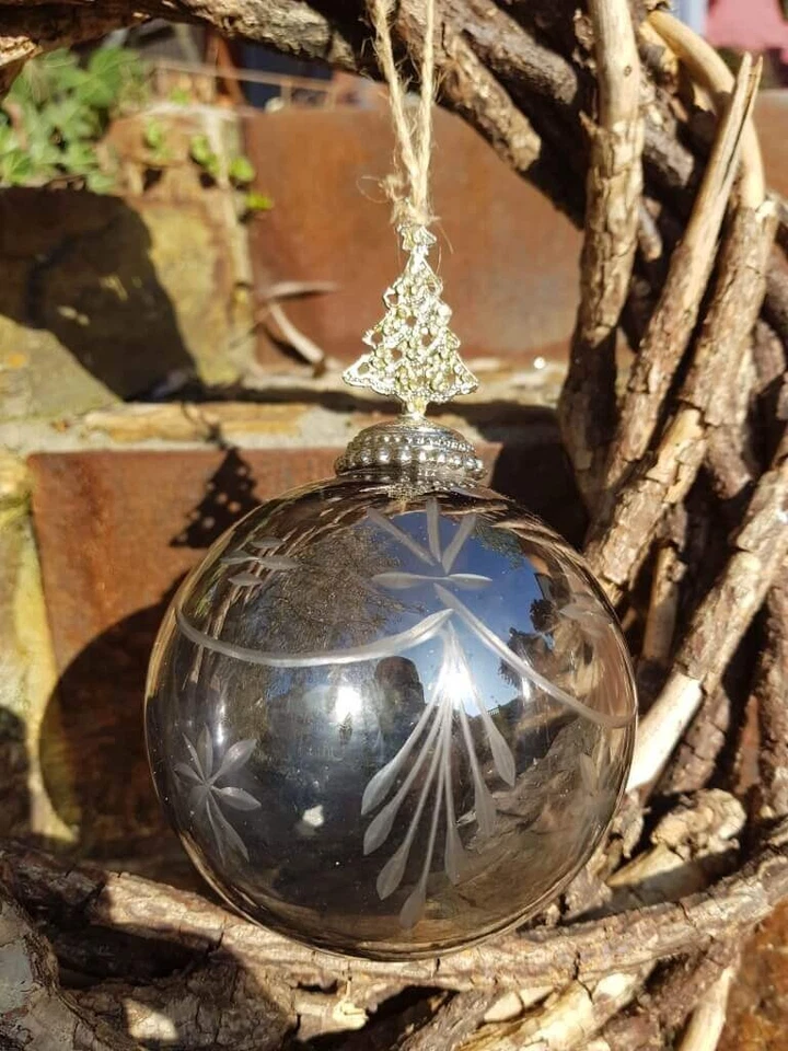 Pallina per albero di Natale Yalena grigia con abete palla di Natale sfera di... - Immagine 4 di 4