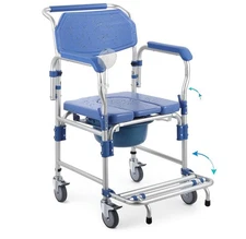 Hybodies Shower Chair Commode with Wheels Folding Shower Wheel Transport Chair