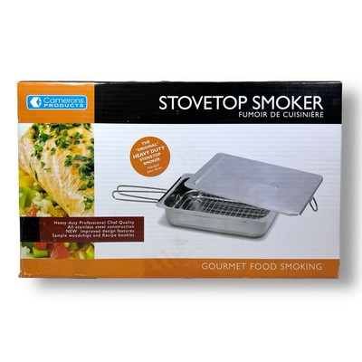 Stovetop Smoker CAMERONS Stainless Steel Heavy Duty, Smoking Chips NEW OPEN BOX