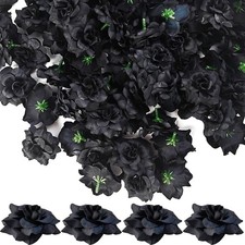 TIHOOD 55PCS Black Mini Roses Artificial Flowers Bulk, 1.77 Inch Small Silk Fake