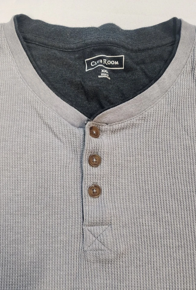 Camisa Club Room Henley Para Hombres 2XL Gris Manga Larga Térmica Tejido Gofre Informal Foto 2 de 4