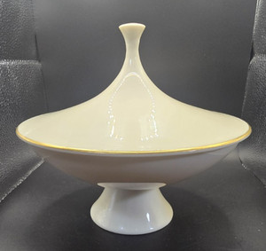 Rare Vintage MCM Lenox Beverly Pedestal Candy Dish with Lid and 24 kt trim