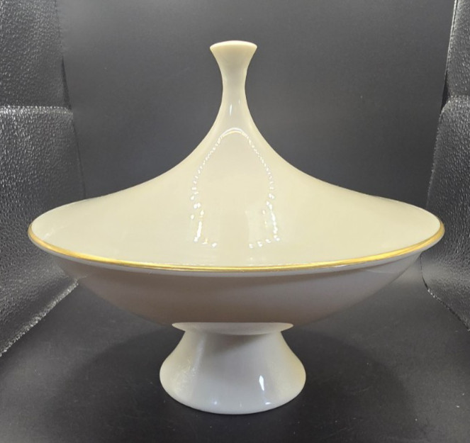 Rare Vintage MCM Lenox Beverly Pedestal Candy Dish with Lid and 24 kt trim