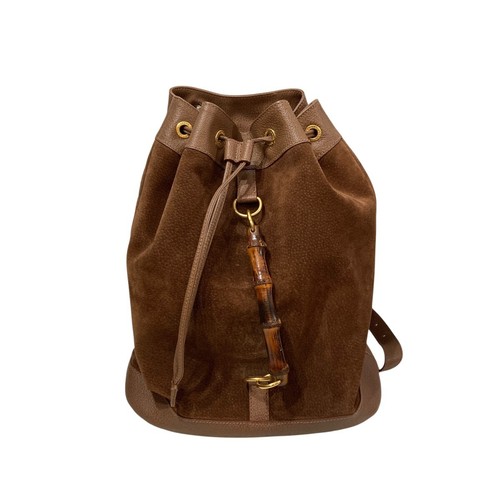 GUCCI Backpack Suede Leather Bamboo Brown Vintage Authentic From Japan