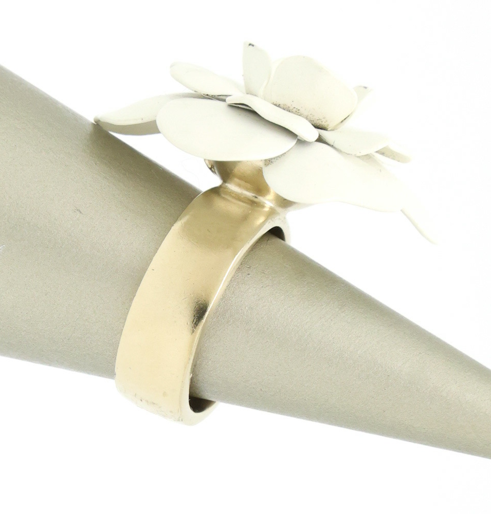 CHANEL Camellia Ring White Flower CC Logo Size JP12.5 US6.25 Gold