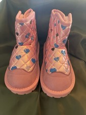Tzjs Girls Metallic Shiny Pink Ankle Boot With Hearts All Over Size 2
