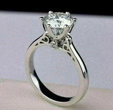 2Ct Round Lab-Created Solitaire Engagement Wedding Ring 14k White Gold Plated