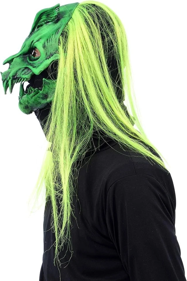 Adult Neon Green Vampire Skeleton Mask Men`s Nuclear Option Glow Halloween Mask - Image 4 of 4