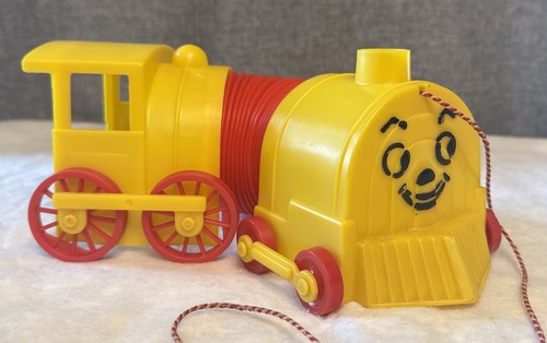 Vintage 1960's SLINKY TRAIN Pull String Yellow Red Pull Behind Train