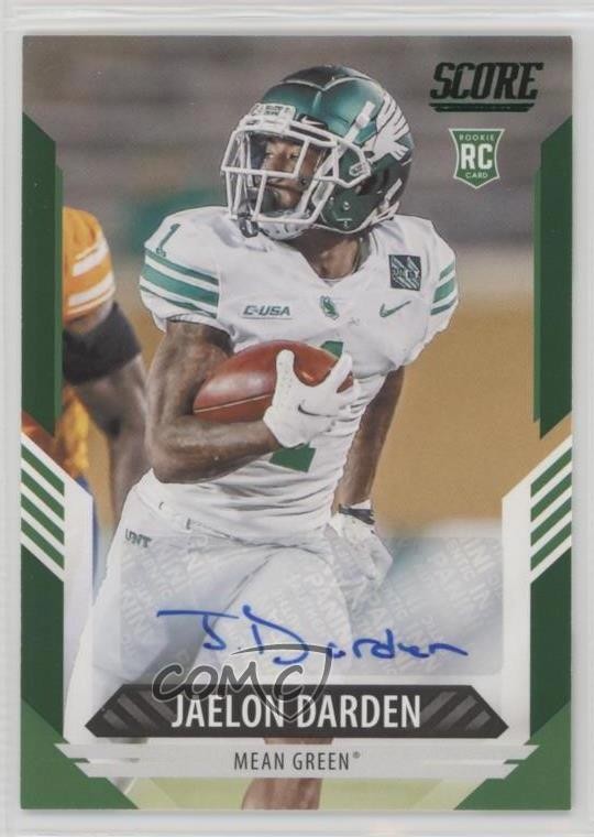 2021 Score Rookies Green Signatures Jaelon Darden #400 Rookie Auto RC 1c0k