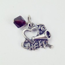 Sterling Silver Love To Cheer Red Crystal Cheerleading Charm