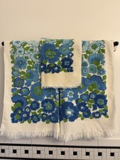 Vintage MCM 2 Bath Towels & 1 Hand Towel Blue Floral St. Mary?s Brand