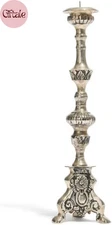 Silver Brass Baroque Candle Holder, 12 Inch Antique Style Pillar Candle Stand fo