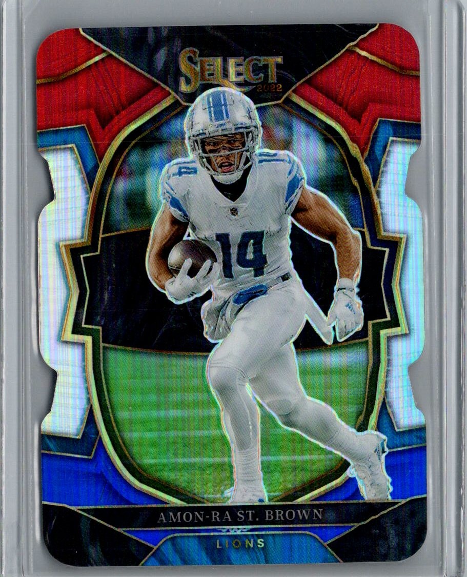 2022 Panini Select #58 Amon-Ra St. Brown Red and Blue Prizm Die Cut