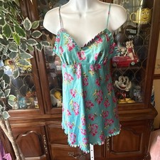Victoria  s Secret Angels Blue Floral Chemise Lingerie Baby Doll Slip Dress Sz S