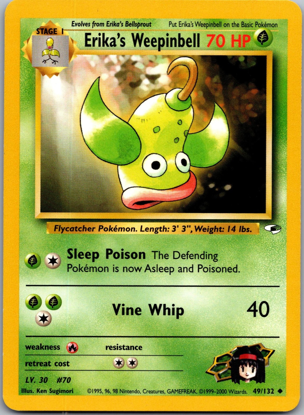 Erika's Weepinbell 49/132 Uncommon Gym Heroes Pokemon Unlimited Near Mint