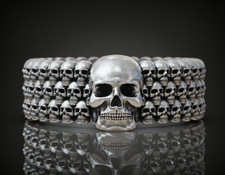 Men's Skull Ring 925 Sterling Silver Gothic Biker Punk Skeleton Statement Ring