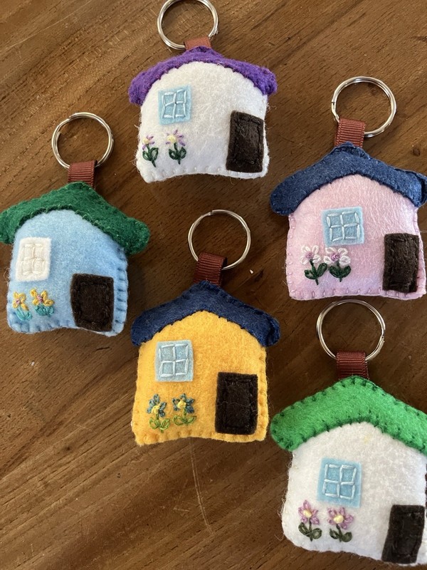 Fairy House Felt Keychains X 5. Handmade, New .