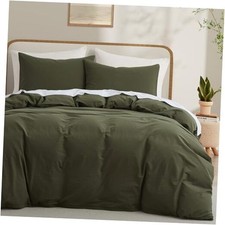 Duvet Cover Size, 100 Washed Cotton Linen Like Bedding Set Full Olive Green