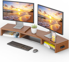 BONTEC Dual Monitor Stand Riser, Adjustable Length 8.5x11 inch, Walnut