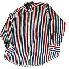 VTG Boston Traders Preppy Button Down Shirt Size XL Striped Colorful Nautical