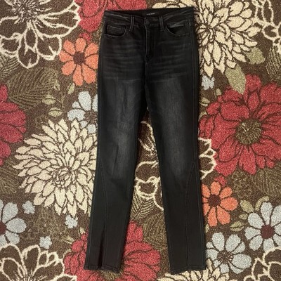 Flying Monkey Jeans Women's 29 High Rise Slim Straight Split Hem Black NWOT Long