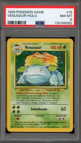 Pokemon Venusaur Base Set Unlimited Holo Rare #15 PSA 8